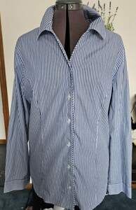 Christopher & Banks Women's XL Long Sleeve Blue Striped Button Down Shirt